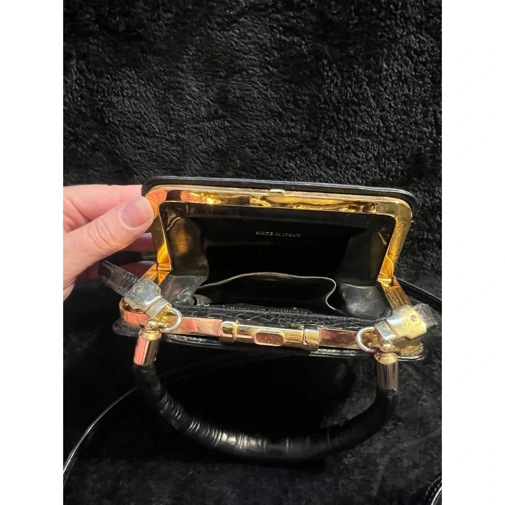 Vintage VALENTINO Garavani Black Leather Alligator Embossed Mini Purse RARE! - Picture 7 of 10